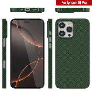 Punkcase iPhone 16 Pro Carbon Fiber Case [AramidShield Series] Ultra Slim & Light Kevlar [Green]