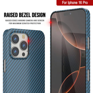 Punkcase iPhone 16 Pro Carbon Fiber Case [AramidShield Series] Ultra Slim & Light Kevlar [Blue]