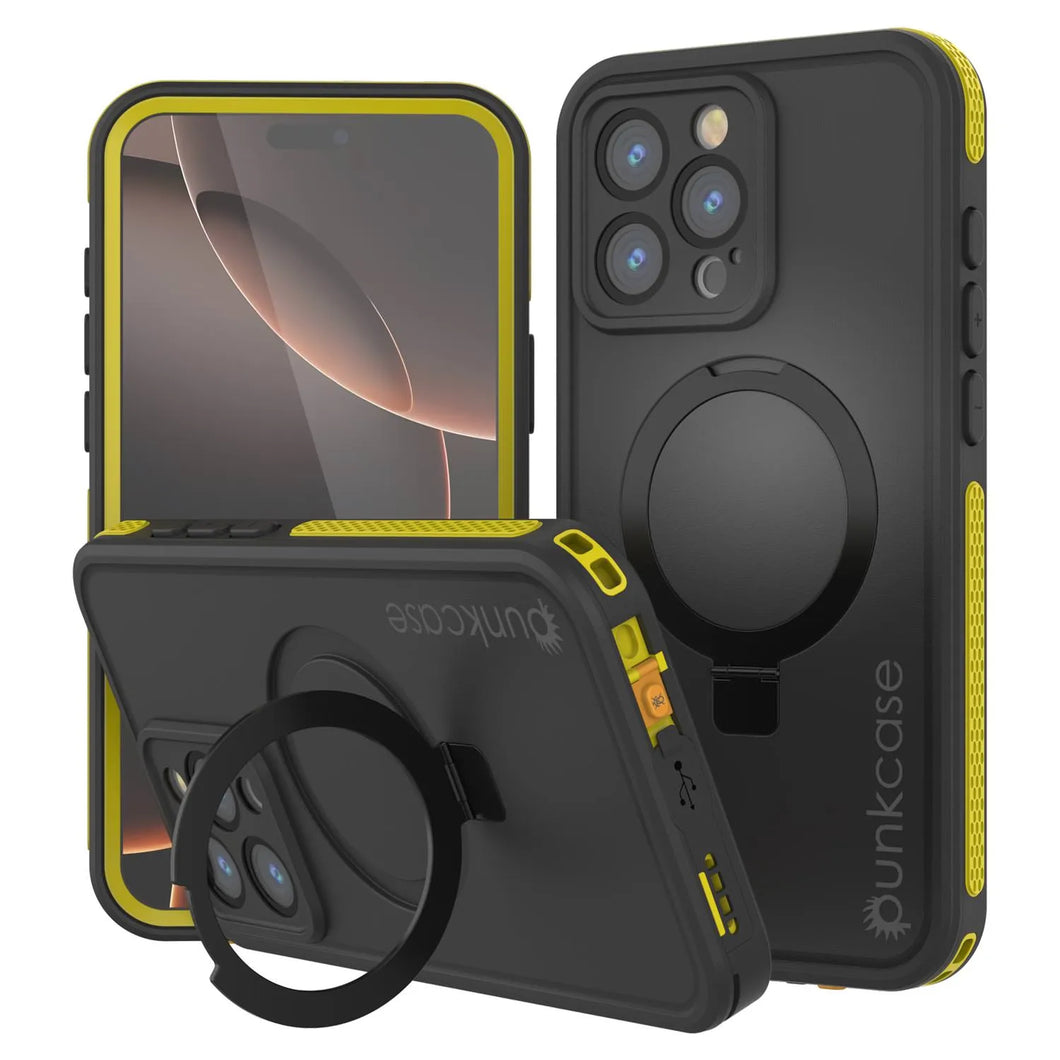 iPhone 16 pro Waterproof Case [Kickstud 2.0 Series] Protective IP68 Cover W/Screen Protector & Kickstand (Yellow)