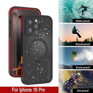 iPhone 16 pro Waterproof Case [Kickstud 2.0 Series] Protective IP68 Cover W/Screen Protector & Kickstand [Red]