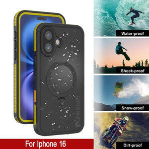 iPhone 16 Waterproof Case [Kickstud 2.0 Series] Protective IP68 Cover W/Screen Protector & Kickstand (Yellow)