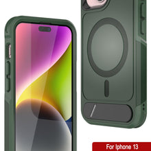 Load image into Gallery viewer, PunkCase iPhone 13 Case, [Spartan X Series] Rugged Heavy Duty Cover W/Kickstand+MagRing [dark green]
