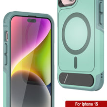 Load image into Gallery viewer, PunkCase iPhone 15 Case, [Spartan X Series] Rugged Heavy Duty Cover W/Kickstand+MagRing [teal]
