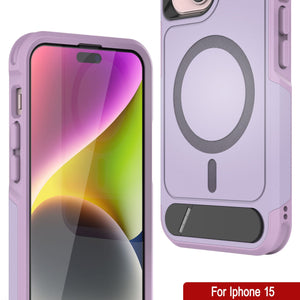 PunkCase iPhone 15 Case, [Spartan X Series] Rugged Heavy Duty Cover W/Kickstand+MagRing [lilac]