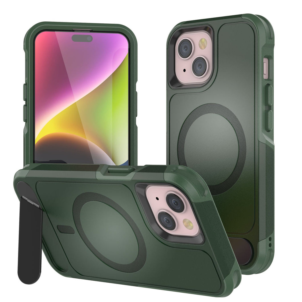 PunkCase iPhone 15 Case, [Spartan X Series] Rugged Heavy Duty Cover W/Kickstand+MagRing [dark green]