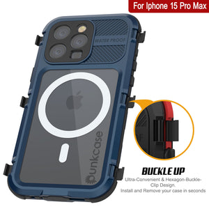 iPhone 16 Pro Max Metal Extreme 2.0 Series Aluminum Waterproof Case IP68 W/Buillt in Screen Protector [Blue]