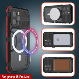 iPhone 16 Pro Max Metal Extreme 2.0 Series Aluminum Waterproof Case IP68 W/Buillt in Screen Protector [Black-Red]