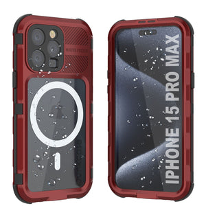 iPhone 16 Pro Max Metal Extreme 2.0 Series Aluminum Waterproof Case IP68 W/Buillt in Screen Protector [Red-Black]