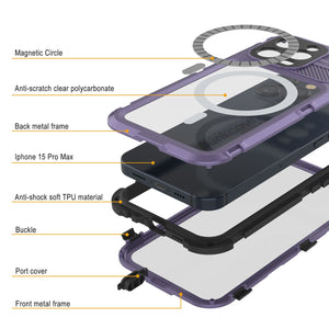 iPhone 16 Pro Max Metal Extreme 2.0 Series Aluminum Waterproof Case IP68 W/Buillt in Screen Protector [Purple]