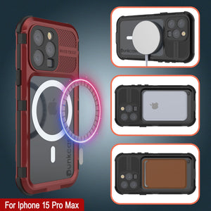 iPhone 16 Pro Max Metal Extreme 2.0 Series Aluminum Waterproof Case IP68 W/Buillt in Screen Protector [Red-Black]