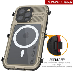 iPhone 16 Pro Max Metal Extreme 2.0 Series Aluminum Waterproof Case IP68 W/Buillt in Screen Protector [Gold]