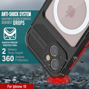 iPhone 16 Metal Extreme 2.0 Series Aluminum Waterproof Case IP68 W/Buillt in Screen Protector [Black-Red]