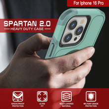 Load image into Gallery viewer, PunkCase iPhone 16 Pro Case, [Spartan 2.0 Series] Clear Rugged Heavy Duty Cover W/Built in Screen Protector [teal]
