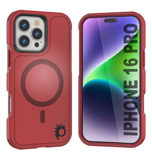 PunkCase iPhone 16 Pro Case, [Spartan 2.0 Series] Clear Rugged Heavy Duty Cover W/Built in Screen Protector [red]