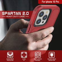 Load image into Gallery viewer, PunkCase iPhone 16 Pro Case, [Spartan 2.0 Series] Clear Rugged Heavy Duty Cover W/Built in Screen Protector [red]
