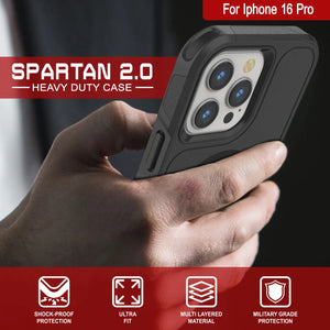 PunkCase iPhone 16 Pro Case, [Spartan 2.0 Series] Clear Rugged Heavy Duty Cover W/Built in Screen Protector [Black]