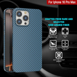 Punkcase iPhone 16 Pro Max Carbon Fiber Case [AramidShield Series] Ultra Slim & Light Kevlar [Blue]