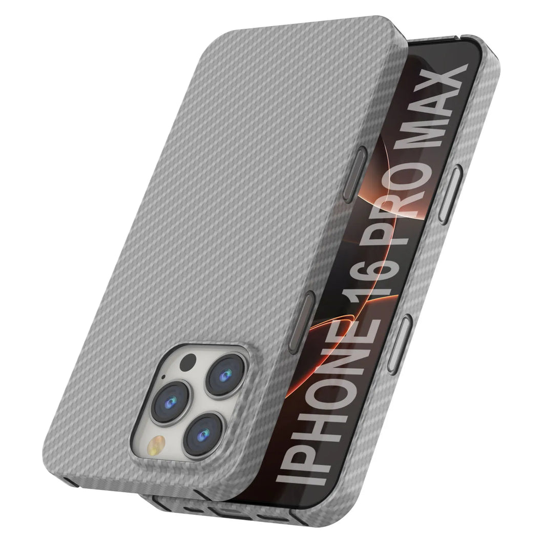 Punkcase iPhone 16 Pro Max Carbon Fiber Case [AramidShield Series] Ultra Slim & Light Kevlar [White]