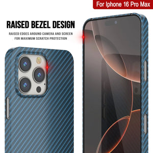 Punkcase iPhone 16 Pro Max Carbon Fiber Case [AramidShield Series] Ultra Slim & Light Kevlar [Blue]