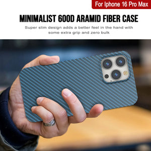 Punkcase iPhone 16 Pro Max Carbon Fiber Case [AramidShield Series] Ultra Slim & Light Kevlar [Blue]