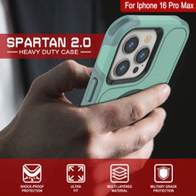 Load image into Gallery viewer, PunkCase iPhone 16 Pro Max Case, [Spartan 2.0 Series] Clear Rugged Heavy Duty Cover W/Built in Screen Protector [teal]
