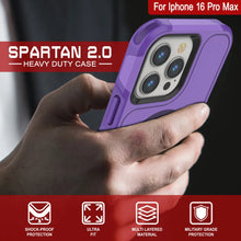 Load image into Gallery viewer, PunkCase iPhone 16 Pro Max Case, [Spartan 2.0 Series] Clear Rugged Heavy Duty Cover W/Built in Screen Protector [purple]
