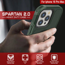 Load image into Gallery viewer, PunkCase iPhone 16 Pro Max Case, [Spartan 2.0 Series] Clear Rugged Heavy Duty Cover W/Built in Screen Protector [dark green]
