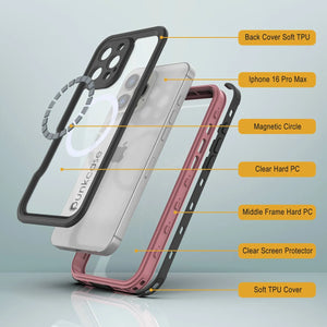 iPhone 16 Pro Max Waterproof IP68 Case, Punkcase [Pink] [StudStar Series] [Slim Fit] [Dirtproof]