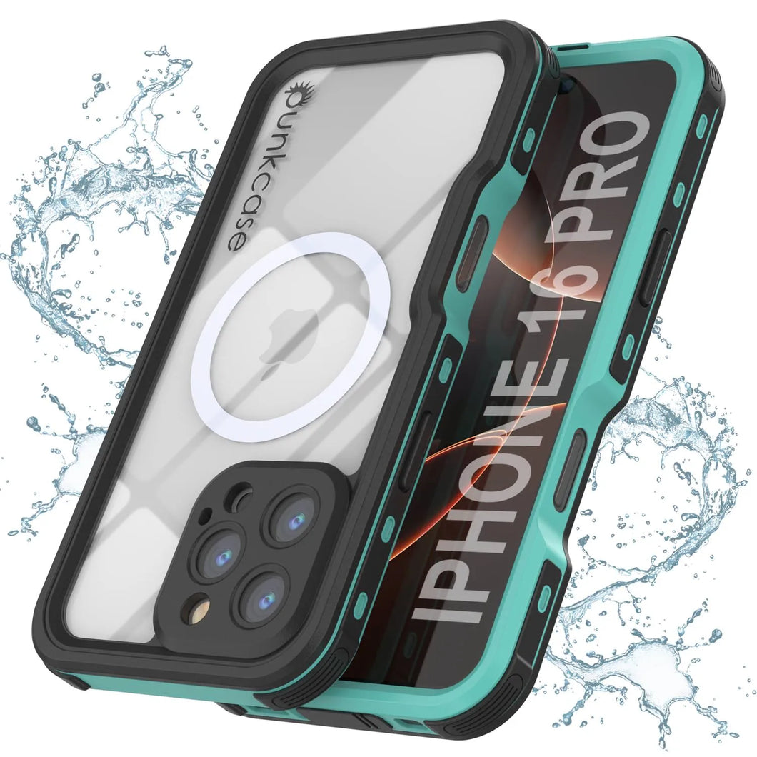 iPhone 16 Pro Waterproof IP68 Case, Punkcase [Teal] [StudStar Series] [Slim Fit]