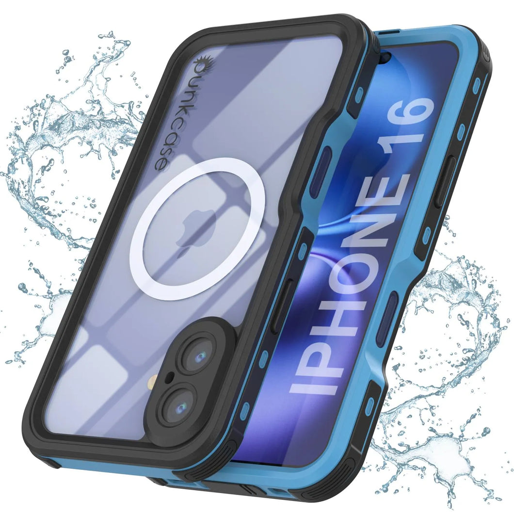 iPhone 16 Waterproof IP68 Case, Punkcase [Light blue] [StudStar Series] [Slim Fit] [Dirtproof]