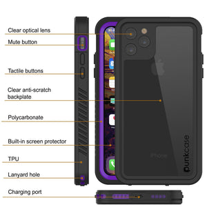 iPhone 12 Pro Waterproof Case, Punkcase [Extreme Series] Armor Cover W/ Built In Screen Protector [Purple]