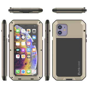 iPhone 11 Metal Case, Heavy Duty Military Grade Armor Cover [shock proof] Full Body Hard [Gold]