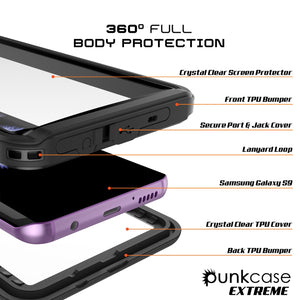 Galaxy S9 Waterproof Case, Punkcase [Extreme Series] [Slim Fit] Armor Cover [Black]