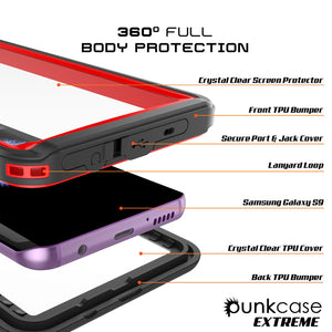 Galaxy S9 Waterproof Case, Punkcase [Extreme Series] Armor Cover [Red]