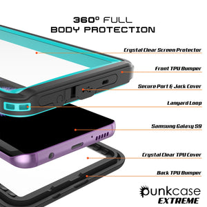 Galaxy S9 Waterproof Case, Punkcase [Extreme Series] [Slim Fit] Armor Cover [Teal]