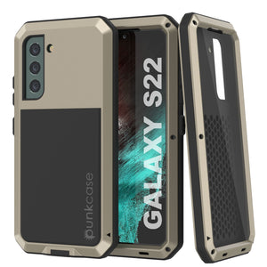 Galaxy S22 Metal Case, Heavy Duty Military Grade Rugged Armor Cover [Gold]