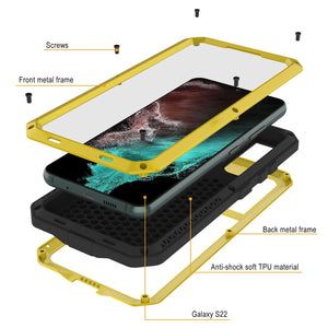 Galaxy S22 Metal Case, Heavy Duty Military Grade Rugged Armor Cover [Neon]