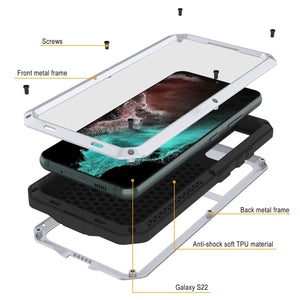 Galaxy S22 Metal Case, Heavy Duty Military Grade Rugged Armor Cover [White]