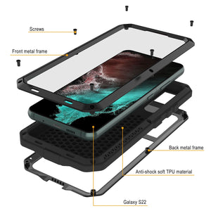 Galaxy S22 Metal Case, Heavy Duty Military Grade Rugged Armor Cover [Black]