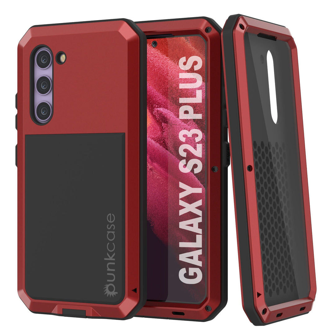 Galaxy S23+ Plus Metal Case, Heavy Duty Military Grade Armor Cover [shock proof] Full Body Hard [Red]