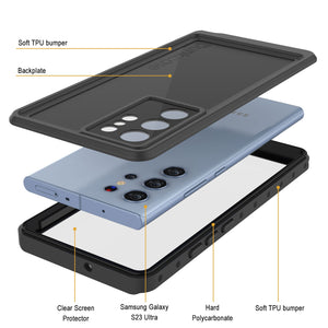 Galaxy S23 Ultra Waterproof Case PunkCase StudStar Black Thin 6.6ft Underwater IP68 Shock/Snow Proof