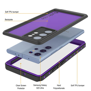 Galaxy S23 Ultra Waterproof Case PunkCase StudStar Purple Thin 6.6ft Underwater IP68 Shock/Snow Proof