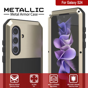 Galaxy S24 Metal Case, Heavy Duty Military Grade Armor Cover [shock proof] Full Body Hard [Gold]