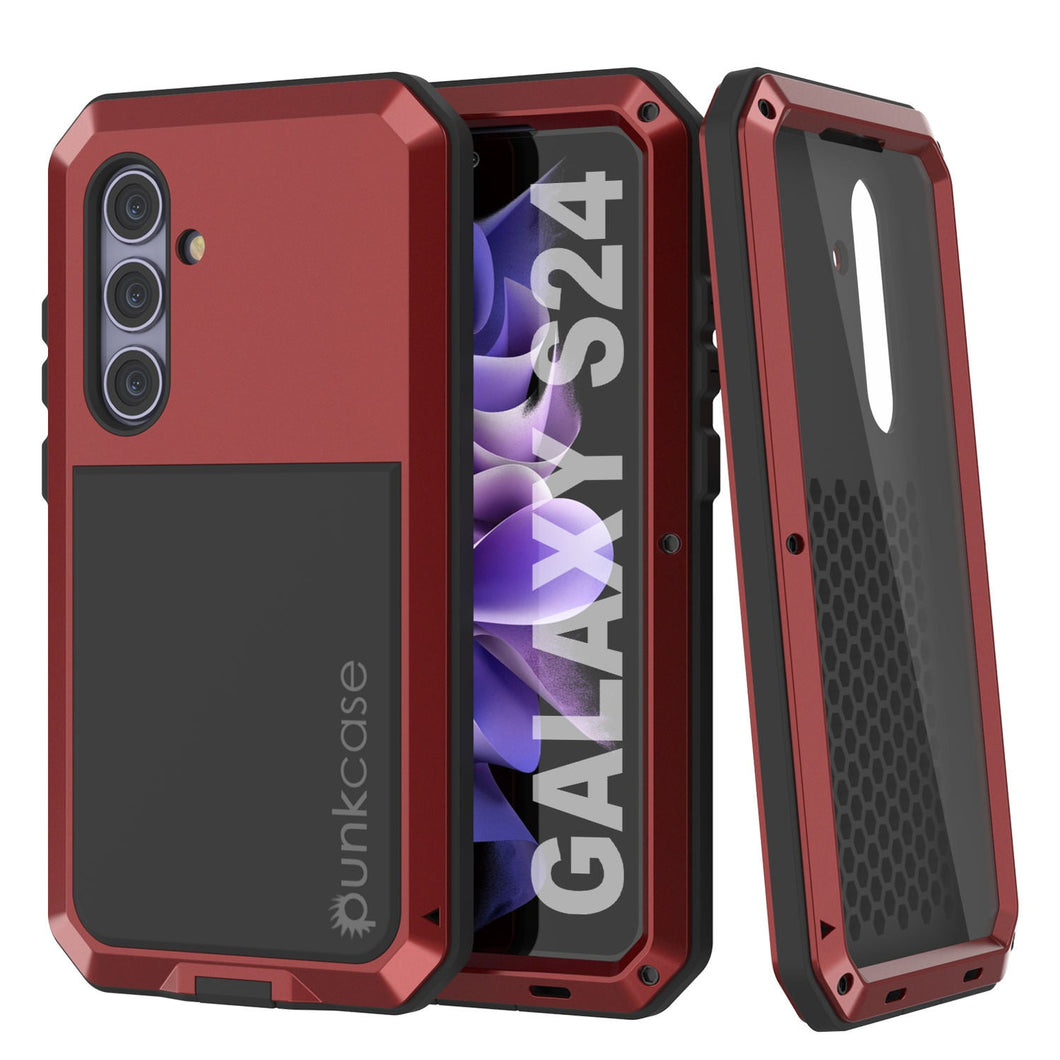 Galaxy S24 Metal Case, Heavy Duty Military Grade Armor Cover [shock proof] Full Body Hard [Red]