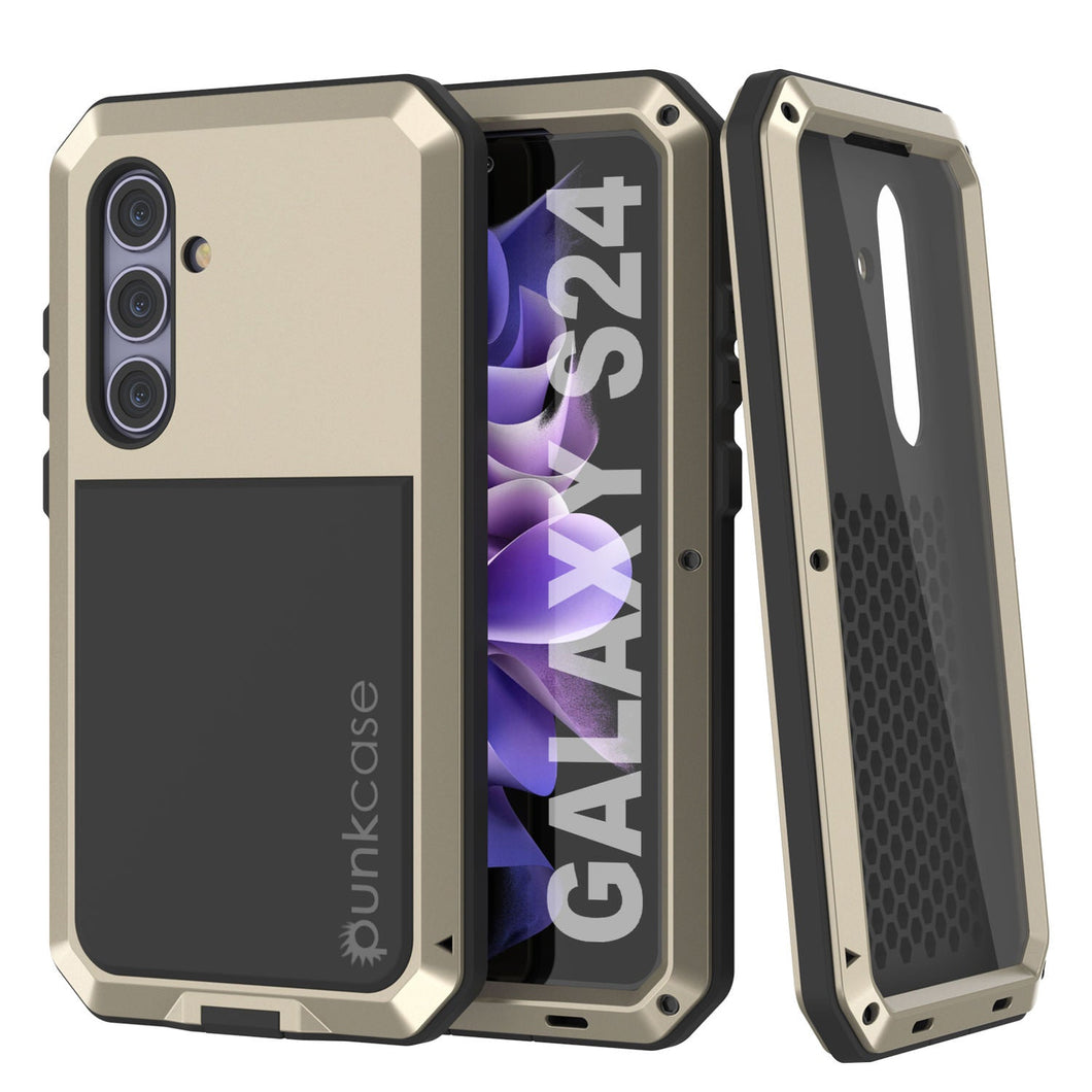 Galaxy S24 Metal Case, Heavy Duty Military Grade Armor Cover [shock proof] Full Body Hard [Gold]