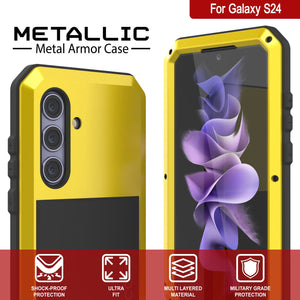 Galaxy S24 Metal Case, Heavy Duty Military Grade Armor Cover [shock proof] Full Body Hard [Yellow]