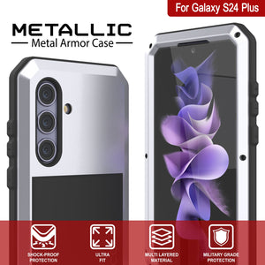 Galaxy S24 Plus Metal Case, Heavy Duty Military Grade Armor Cover [shock proof] Full Body Hard [White]