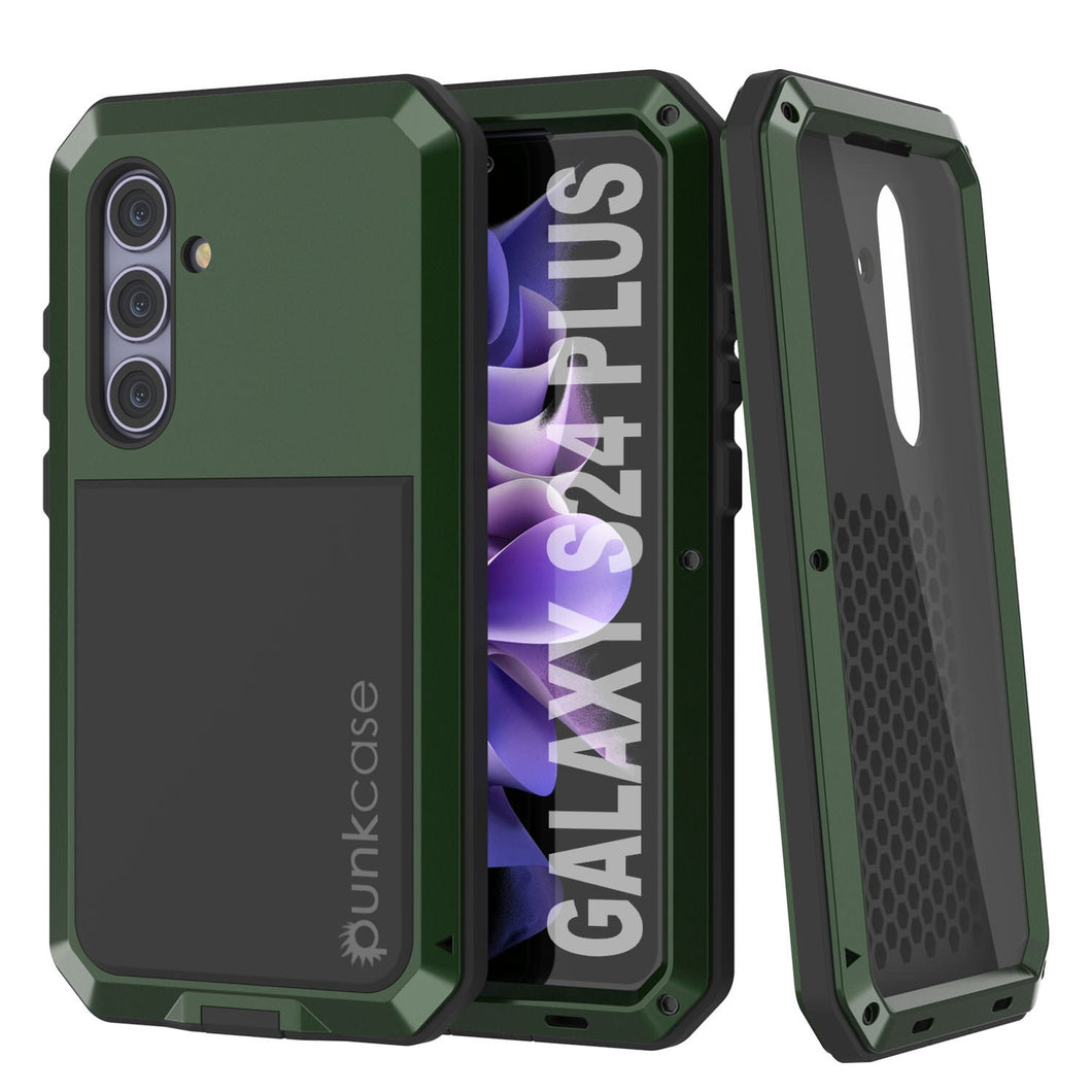 Galaxy S24 Plus Metal Case, Heavy Duty Military Grade Armor Cover [shock proof] Full Body Hard [Dark Green]