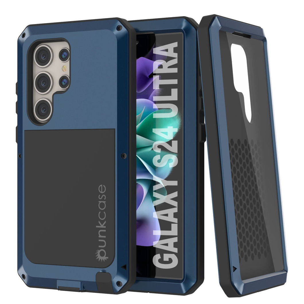 Galaxy S24 Ultra Metal Case, Heavy Duty Military Grade Armor Cover [shock proof] Full Body Hard [Blue]