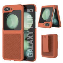 Load image into Gallery viewer, Galaxy Z Flip5 Case With Tempered Glass Screen Protector, Holster Belt Clip &amp; Built-In Kickstand [Orange]
